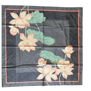 Vintage Jim Thompson Thai Lotus Flower Scarf Square Pink Coral Gray